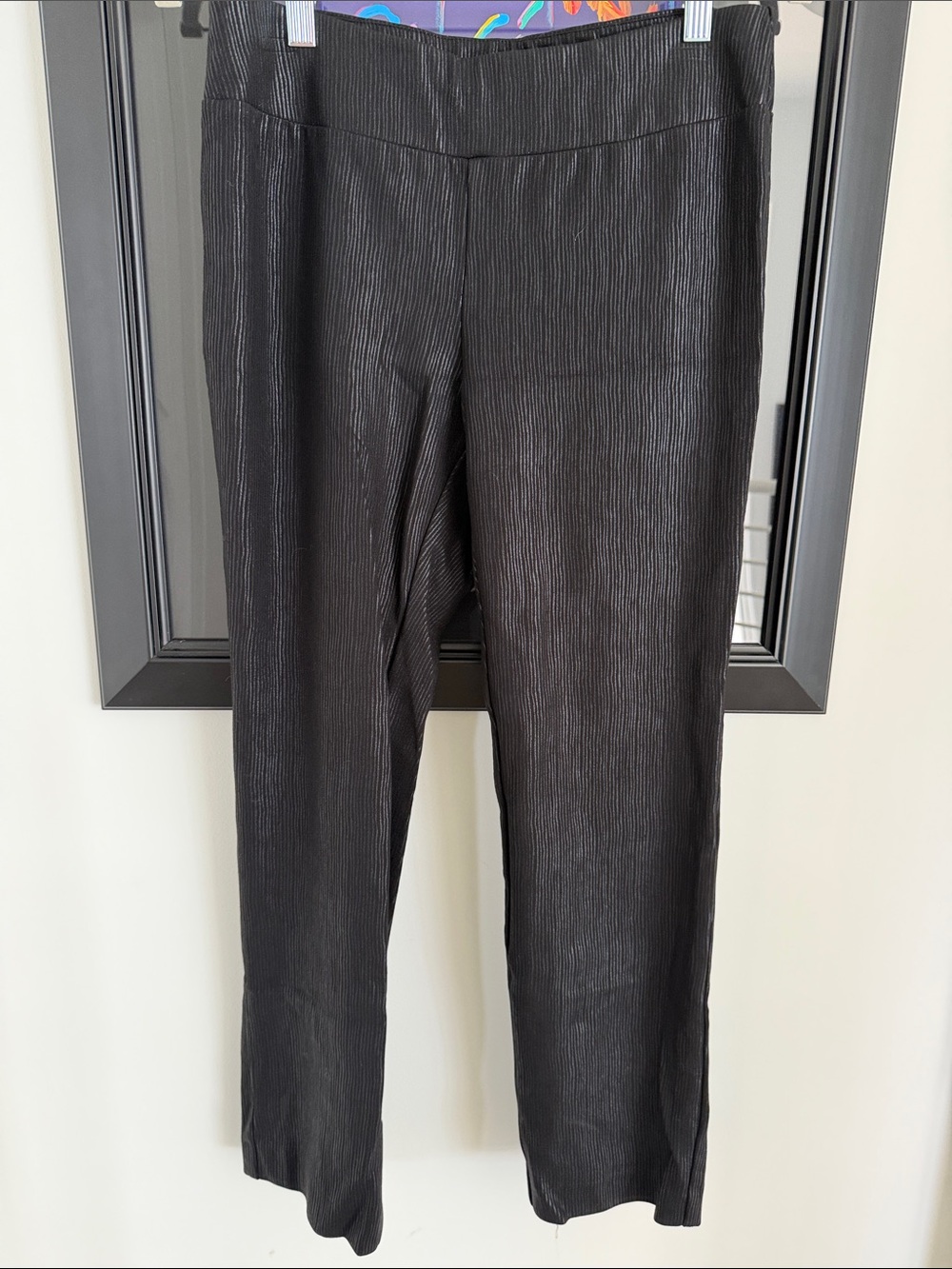Black Straight-Leg Ribbed Ponte Pants